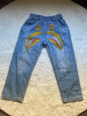 Kids Denim Pants with Yellow Shark Patch